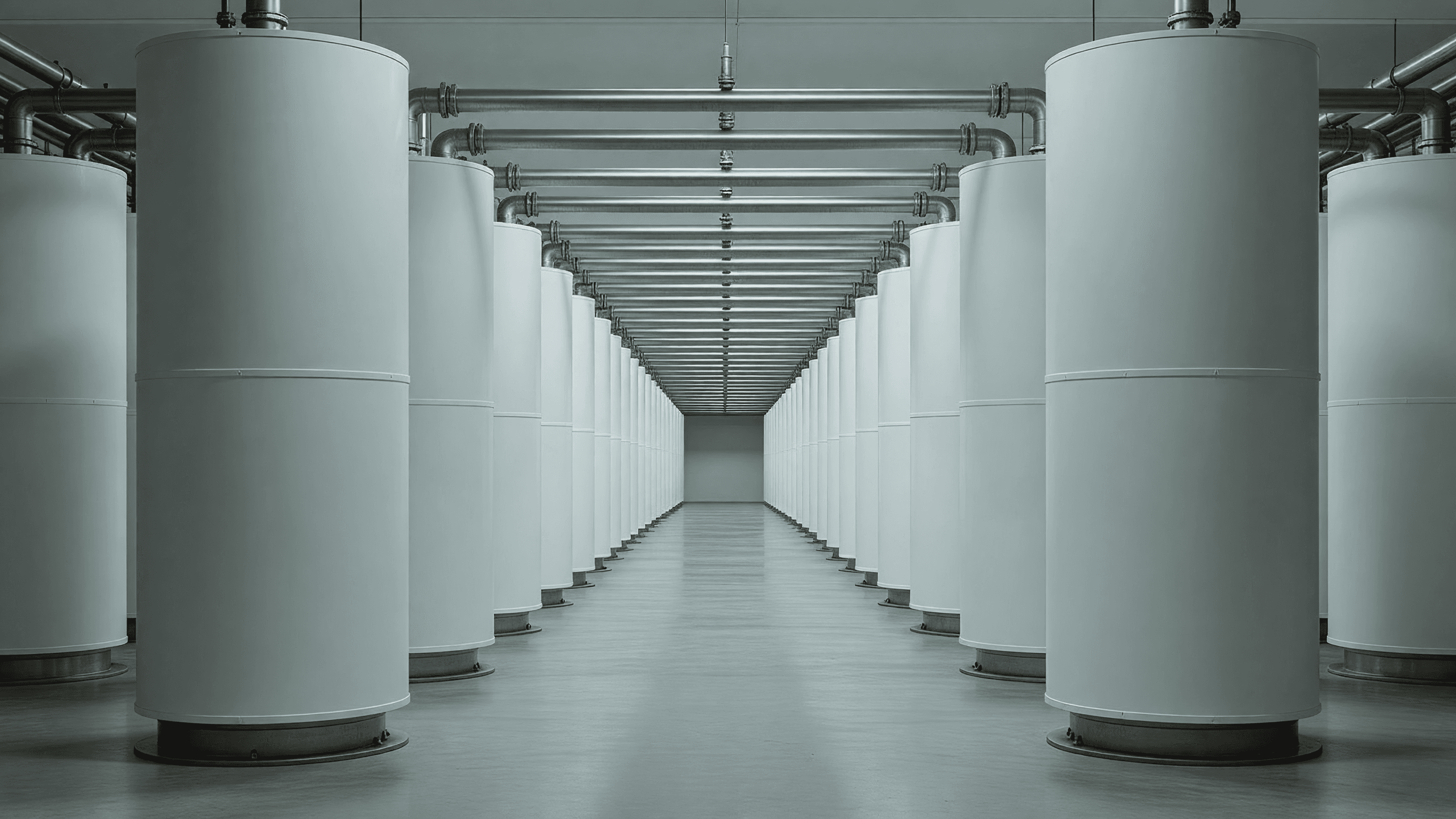 Rows of gas centrifuges in an enrichment cascade hall — Centrus scales HALEU production under a $900M task order. Illustration: NNN