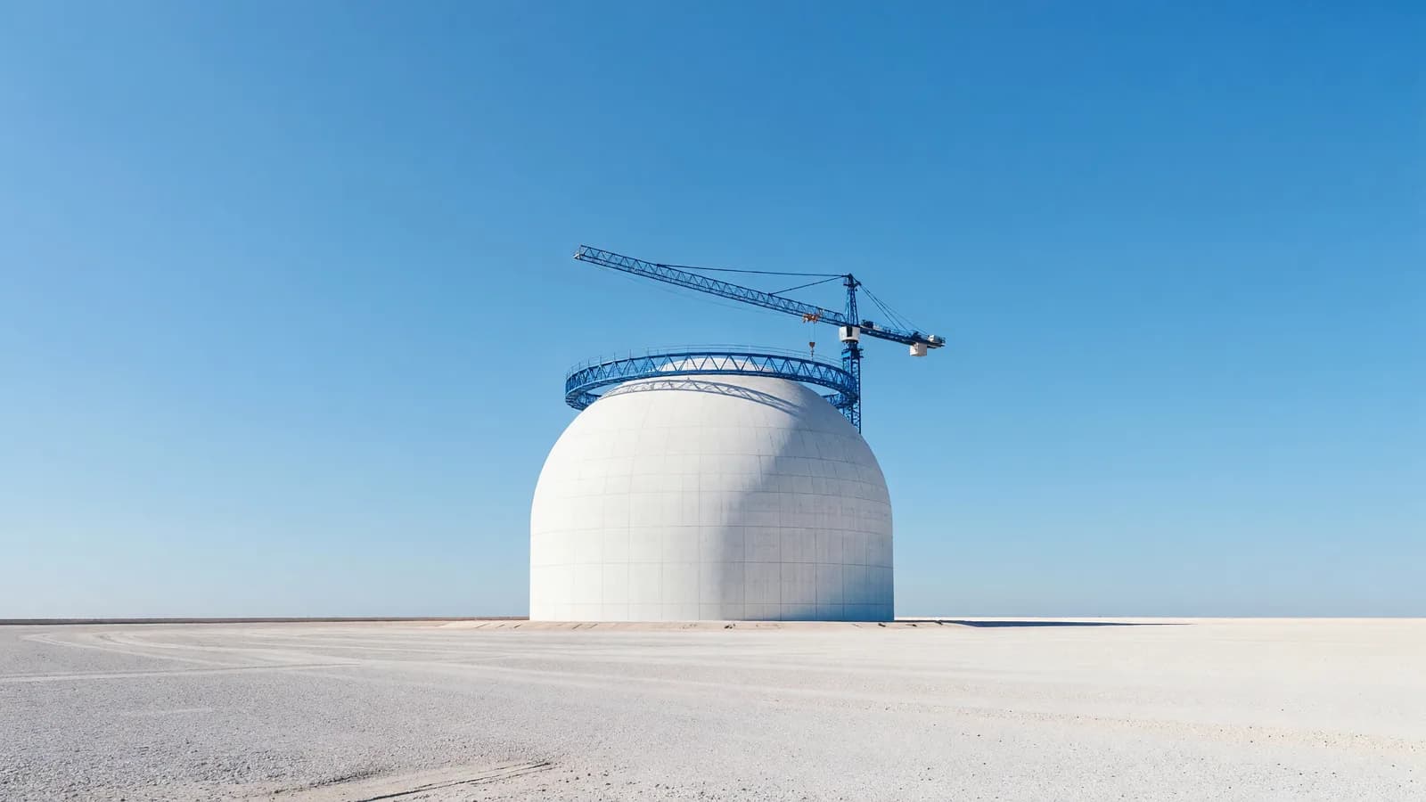 A reactor containment dome under construction with a circular crane against a clear sky, depicting the global buildout the IAEA now projects could triple nuclear capacity by 2060. Illustration: NNN