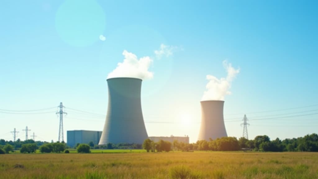 Twin AP1000 containment domes against a clear summer sky — the week's lead story is Westinghouse's certification renewal path for the design. Illustration: NNN