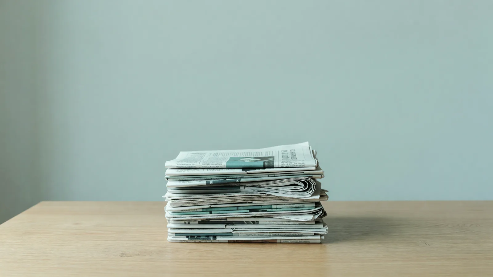 A quiet stack of trade newspapers on a desk — the source stack behind nuclear energy news in 2026. Illustration: NNN