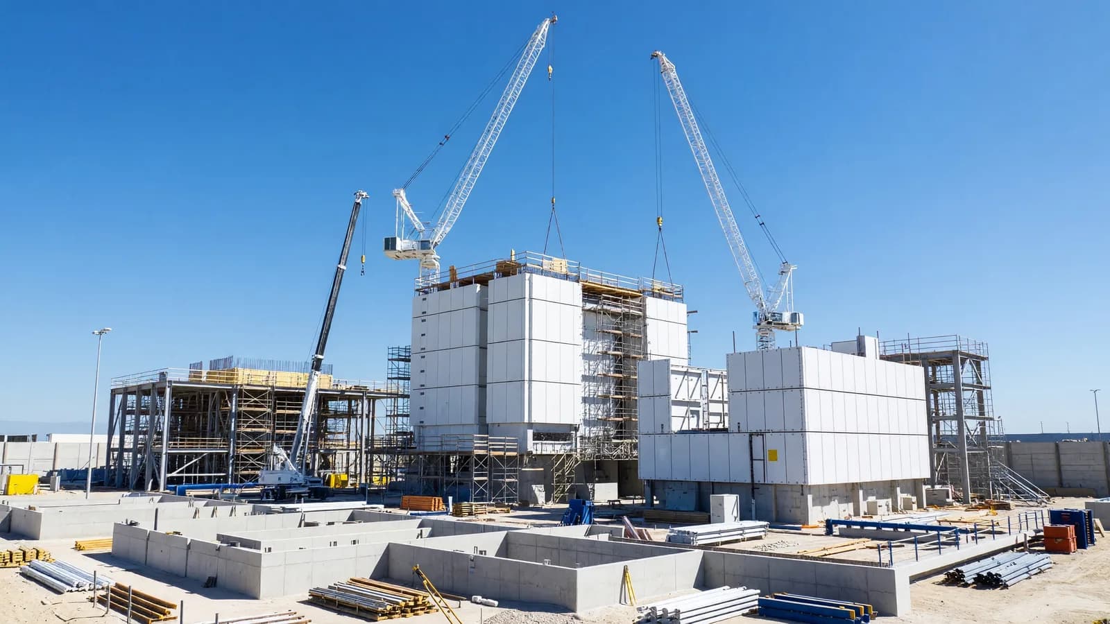 Tower cranes over the Darlington New Nuclear Project in Ontario, where the first of four planned BWRX-300 units is taking shape.