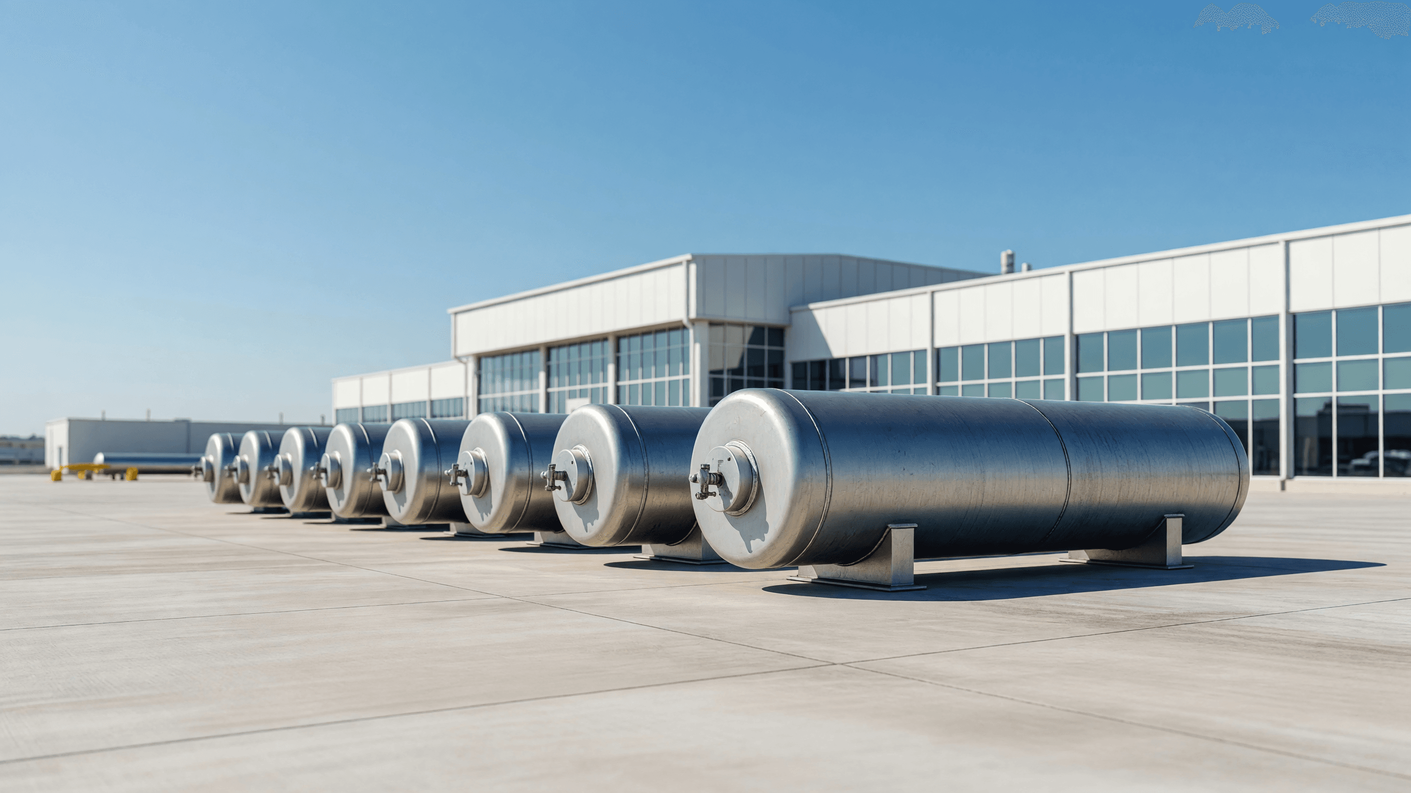 Sealed uranium hexafluoride cylinders in a licensed outdoor yard at a U.S. enrichment plant, the feedstock form that has to be enriched into HALEU before advanced-reactor fuel can be made. Illustration: NNN