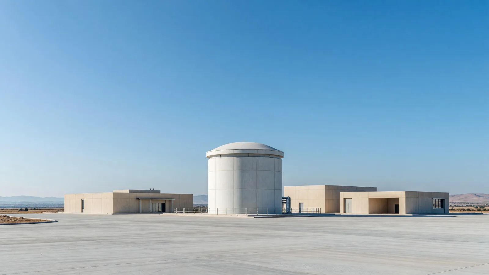 A compact reactor building in daylight represents the 55 MWe SMR-55 project whose report NPCIL and BARC released on October 1. Illustration: NNN