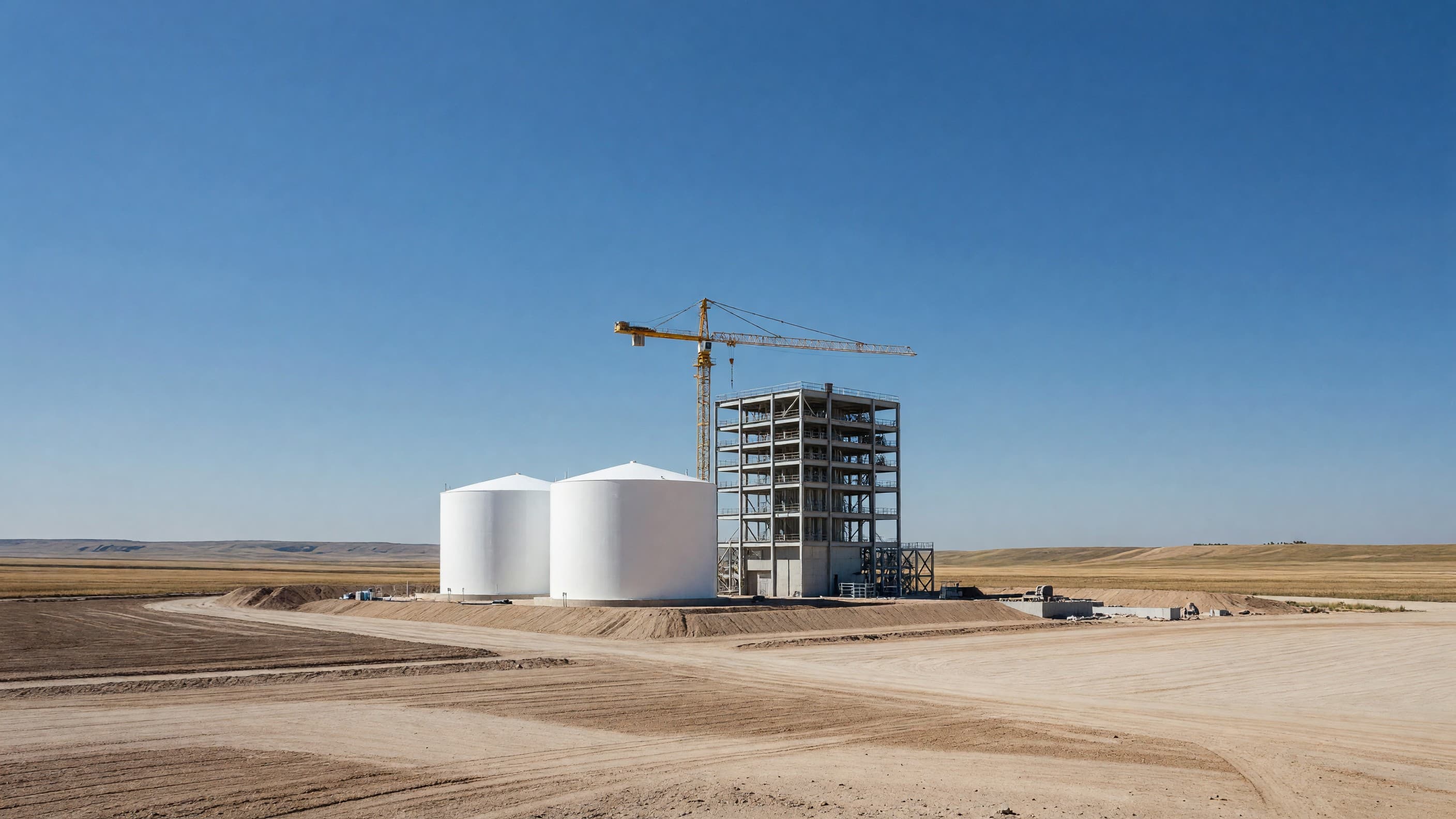 Molten salt storage tanks beside a reactor building under construction, representing a week in which nuclear news centered on financing and operating margins. Illustration: NNN