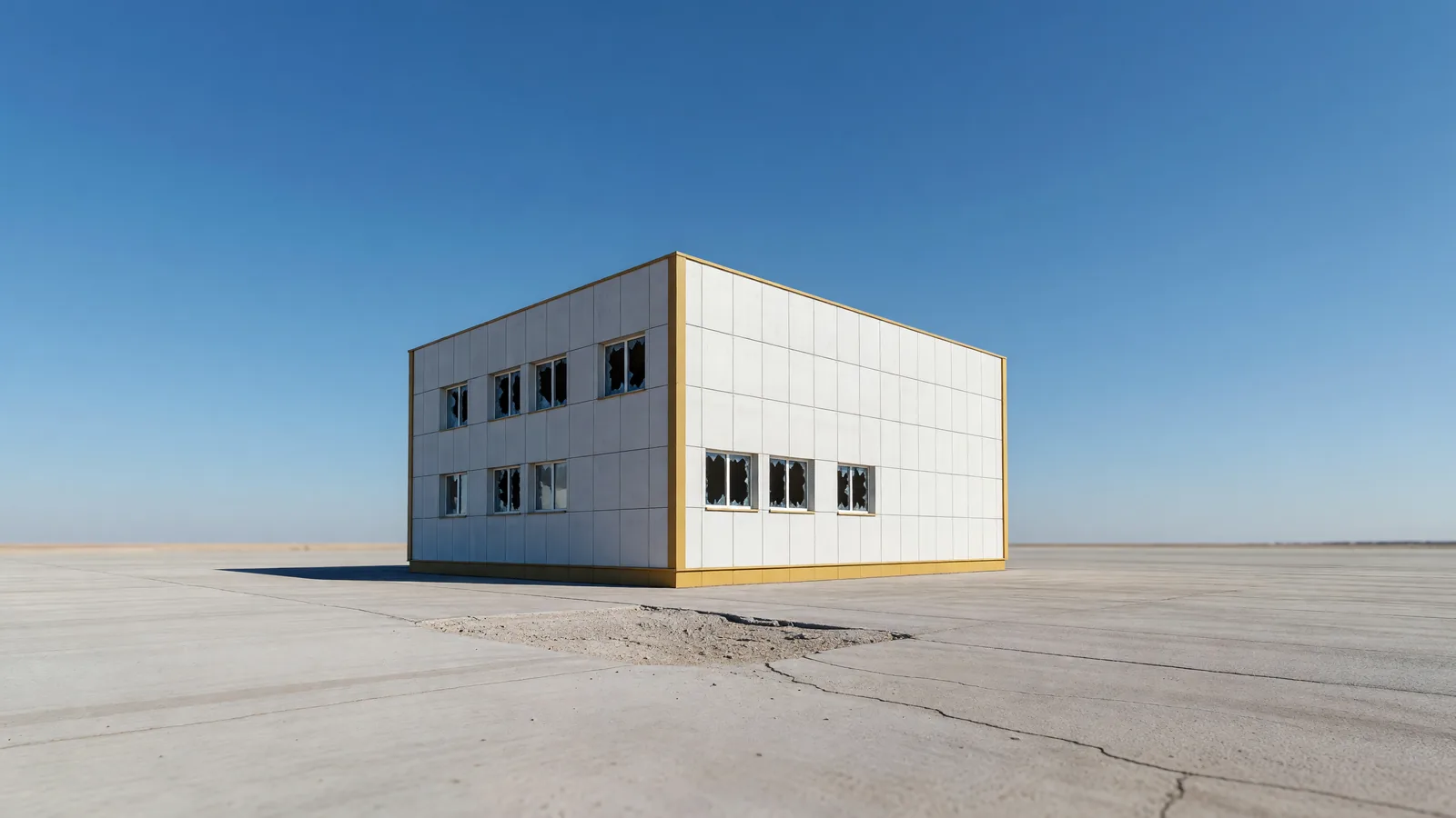A utility building inside the Zaporizhzhya Nuclear Power Plant protected area, with a broken window and repaired opening after a reported drone incident; diesel deliveries have not reached the site since March. Illustration: NNN